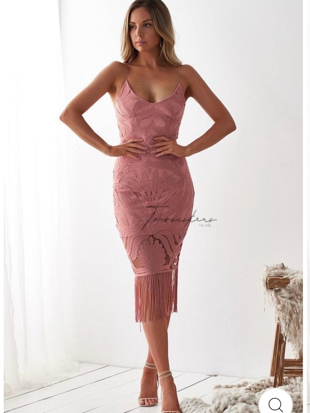 Two Sisters the Label Khalessi Dusty Pink Fringe Hem Dress